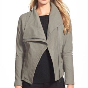 5148 Grey Drape Front Leather Jacket
